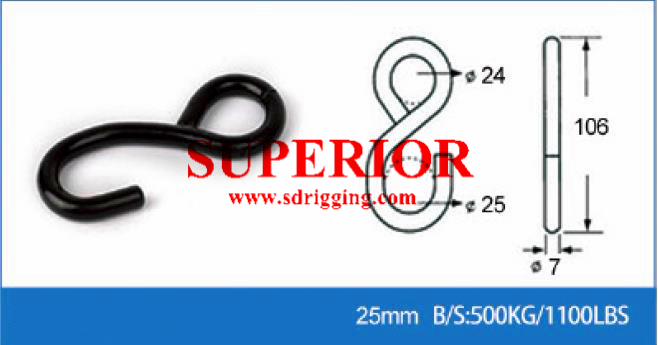 S Hook With Plastic Coating Ratchet Tie down End Fitting 1"/25mm BS 500KG / 1100LBS